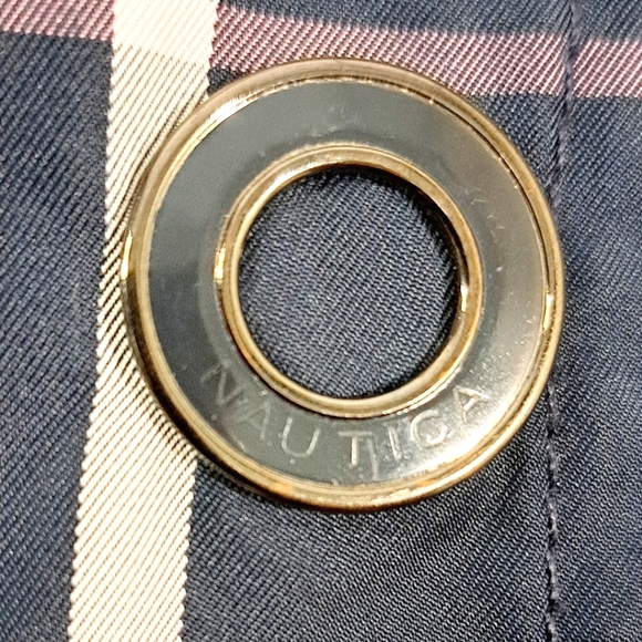 Nautica Double Breasted Blue Plaid Pea Coat Belted Pockets Fleece Lining Large - Picture 11 of 17